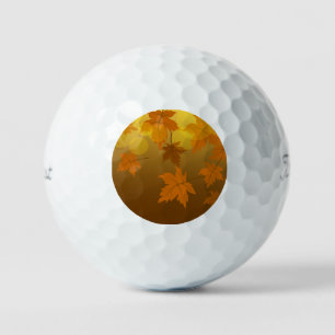 Autumn pattern with falling maple leaves and bokeh golf balls