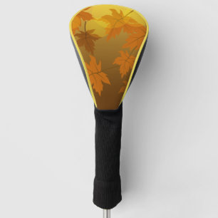 Autumn pattern with falling maple leaves and bokeh golf head cover