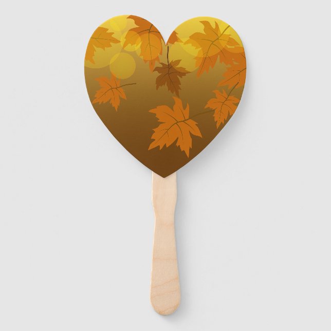 Autumn pattern with falling maple leaves and bokeh hand fan (Front)