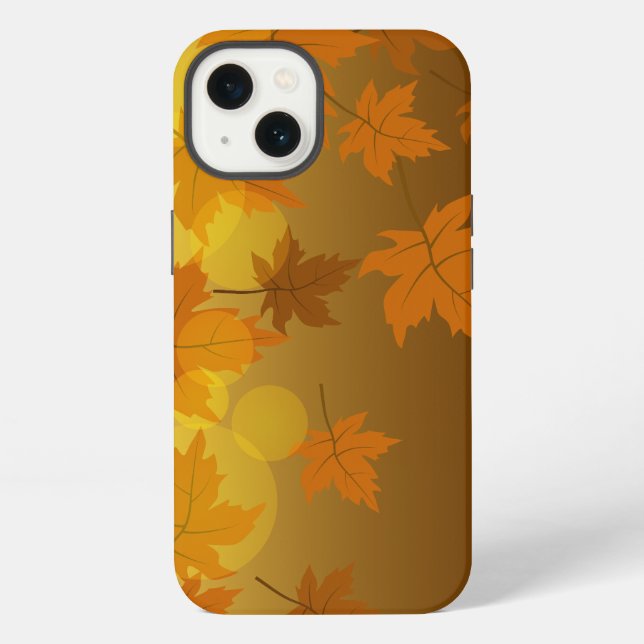 Autumn pattern with falling maple leaves and bokeh iPhone case (Back)