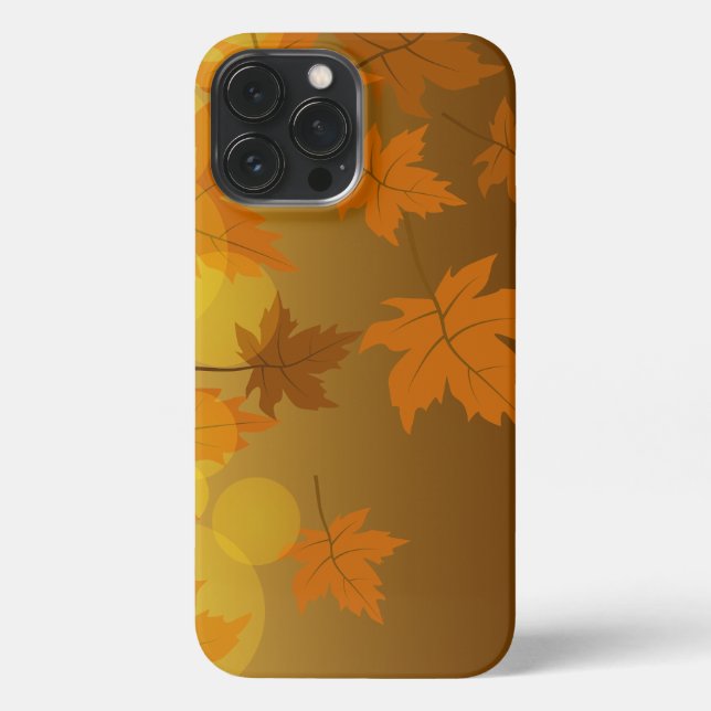 Autumn pattern with falling maple leaves and bokeh iPhone case (Back)