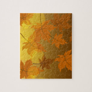 Autumn pattern with falling maple leaves and bokeh jigsaw puzzle