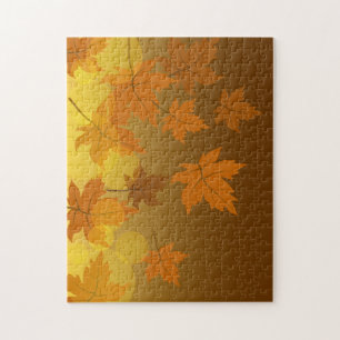 Autumn pattern with falling maple leaves and bokeh jigsaw puzzle