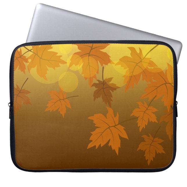 Autumn pattern with falling maple leaves and bokeh laptop sleeve (Front)