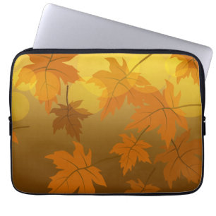 Autumn pattern with falling maple leaves and bokeh laptop sleeve