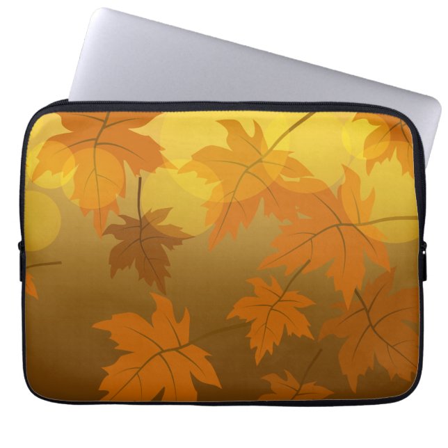 Autumn pattern with falling maple leaves and bokeh laptop sleeve (Front)