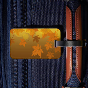 Autumn pattern with falling maple leaves and bokeh luggage tag