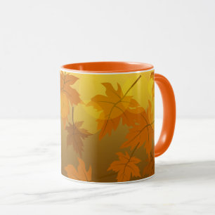 Autumn pattern with falling maple leaves and bokeh mug