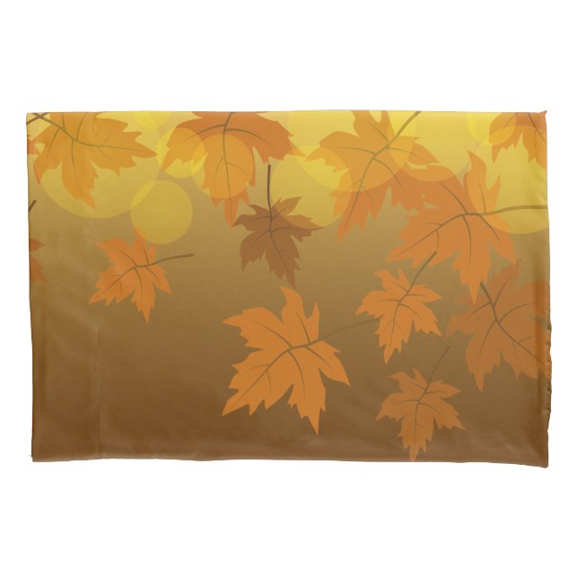 Autumn pattern with falling maple leaves and bokeh pillowcase (Front-Left)