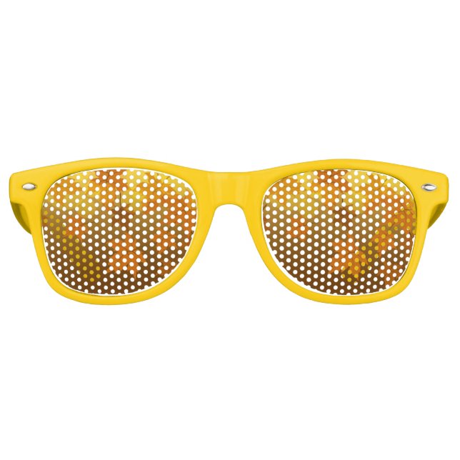 Autumn pattern with falling maple leaves and bokeh retro sunglasses (Front)