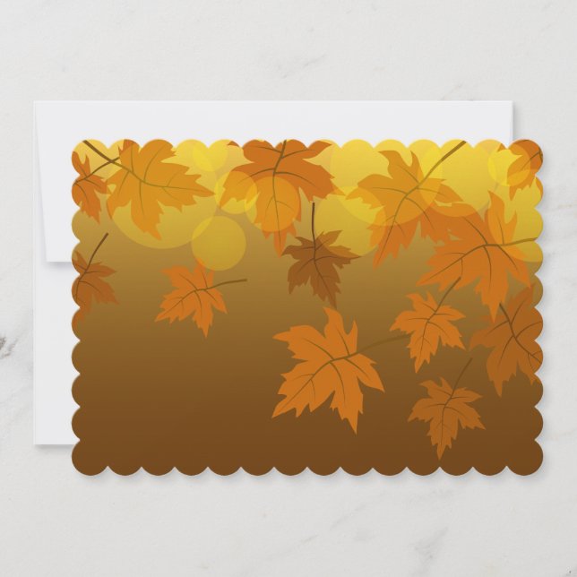 Autumn pattern with falling maple leaves and bokeh save the date (Front)