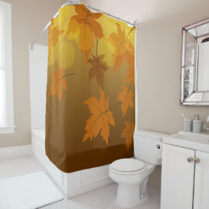 Autumn pattern with falling maple leaves and bokeh shower curtain