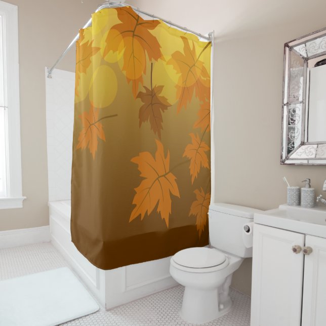 Autumn pattern with falling maple leaves and bokeh shower curtain (In Situ)