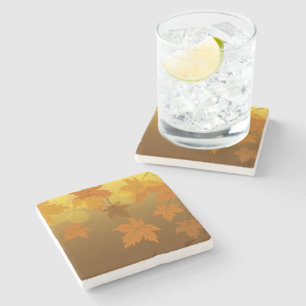 Autumn pattern with falling maple leaves and bokeh stone coaster