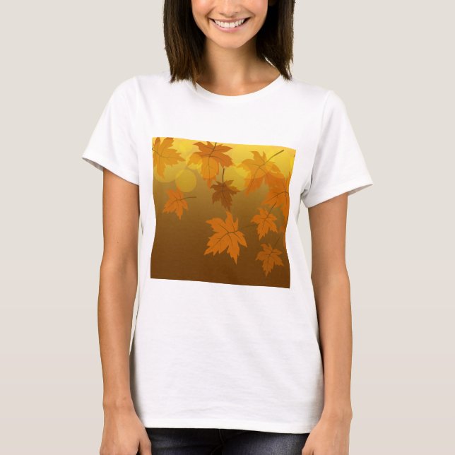 Autumn pattern with falling maple leaves and bokeh T-Shirt (Front)