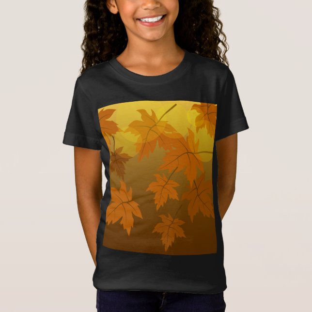 Autumn pattern with falling maple leaves and bokeh T-Shirt (Front)