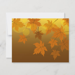 Autumn pattern with falling maple leaves and bokeh thank you card