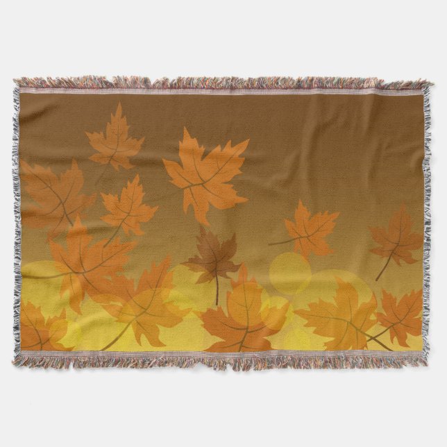 Autumn pattern with falling maple leaves and bokeh throw blanket (Front)