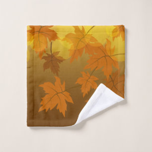 Autumn pattern with falling maple leaves and bokeh wash cloth