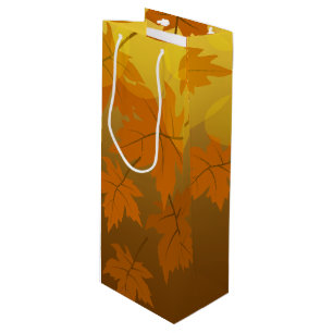 Autumn pattern with falling maple leaves and bokeh wine gift bag