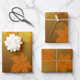 Autumn pattern with falling maple leaves and bokeh wrapping paper sheet