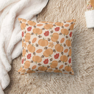 Autumn Pattern With Pumpkins, Acorns and Leaves Cushion