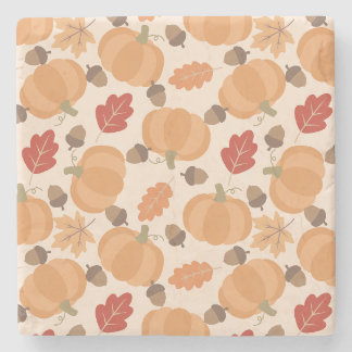 Autumn Pattern With Pumpkins, Acorns and Leaves Stone Coaster