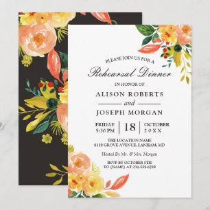 Autumn Peach Floral Fall Wedding Rehearsal Dinner Invitation
