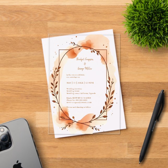 Autumn Peach greenery Watercolor Frame Acrylic Invitations (Insitu (Invitation Card))