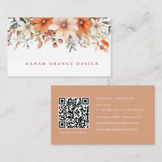 Autumn Peach | QR Code Watercolor Floral Business Card