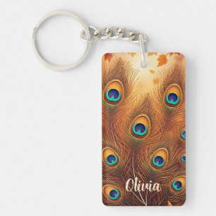 Autumn Peacock Feather Fall Key Ring
