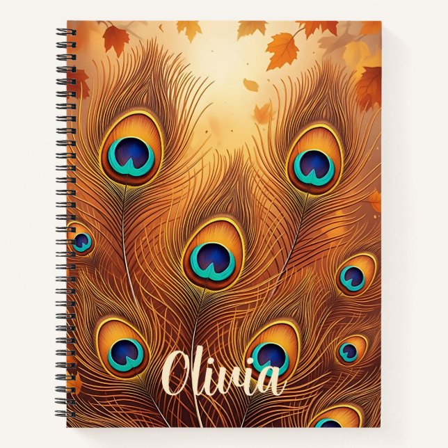 Autumn Peacock Feather Fall Notebook (Front)