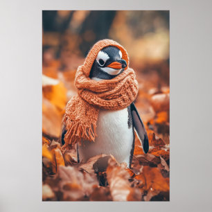 Autumn Penguin Print, Cozy Fall Animal Art Poster