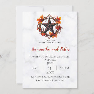 Autumn Pentacle Wreath Marble Wedding Invitation