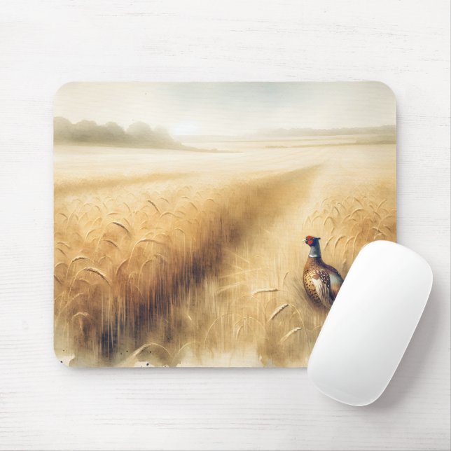 Autumn Pheasant In Wheat Field Mouse Mat (With Mouse)