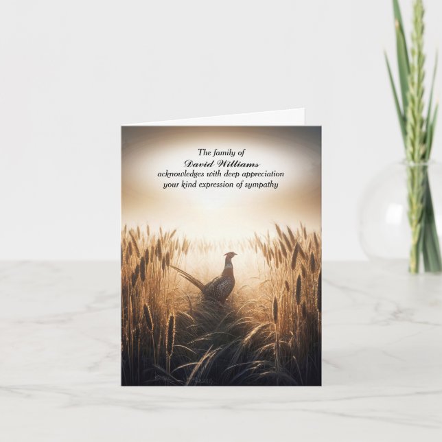 Autumn Pheasant Sympathy Thank You Card (Front)