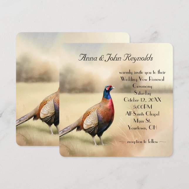 Autumn Pheasant Wedding Vow Renewal Invitation (Front/Back)