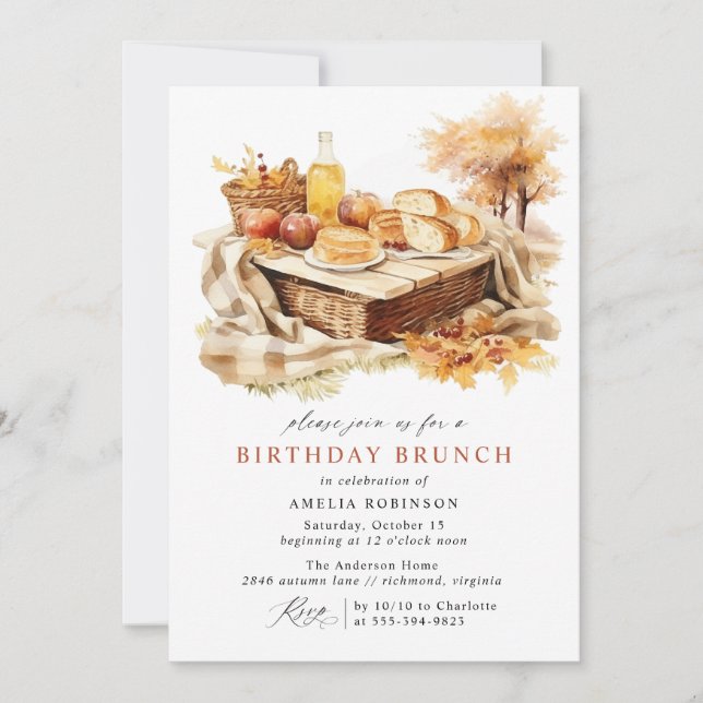 Autumn Picnic | Cute Fall Theme Birthday Brunch Invitation (Front)
