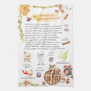 Autumn Pie   Watercolor Recipe Heirloom Tea Towel