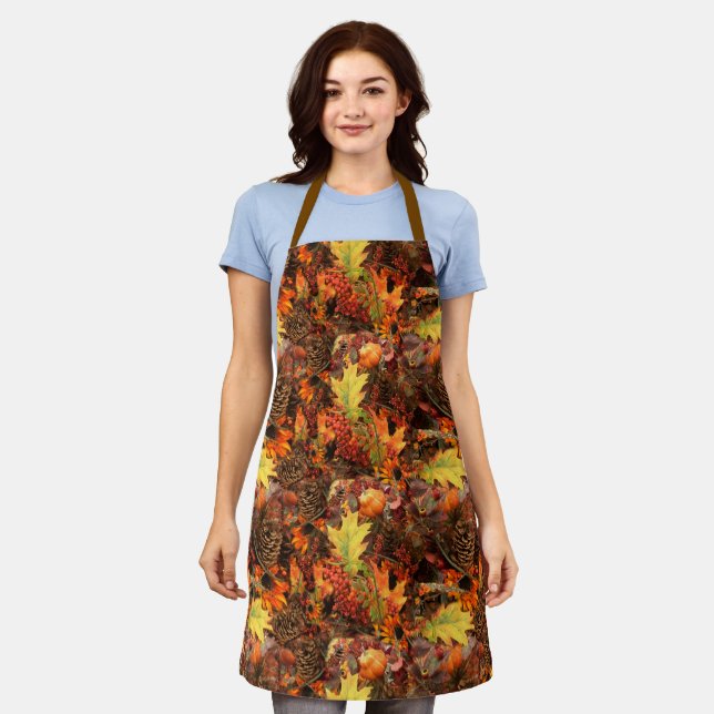 Autumn Pine Cones and Fall Leaves Apron (Worn)