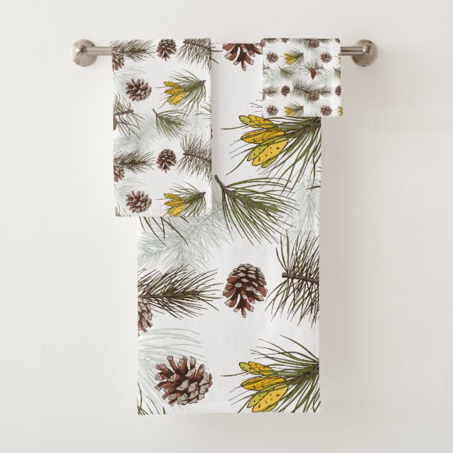 Autumn Pine Cones Bath Towel Set (Insitu)
