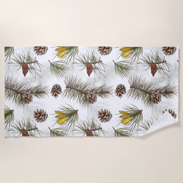 Autumn Pine Cones Beach Towel (Front)