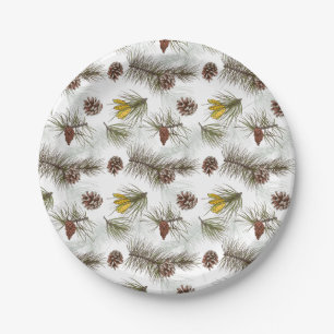 Autumn Pine Cones Paper Plate