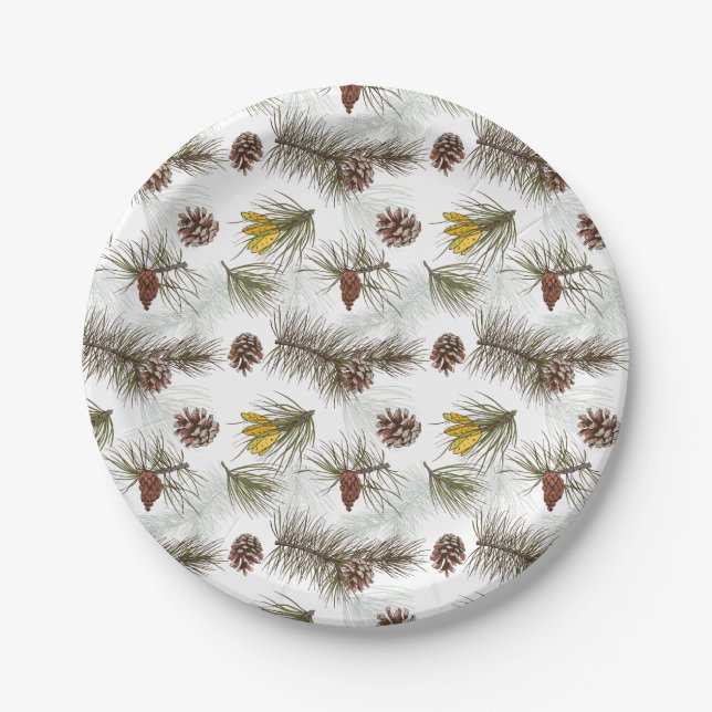 Autumn Pine Cones Paper Plate (Front)