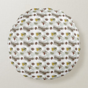 Autumn Pine Cones Round Cushion