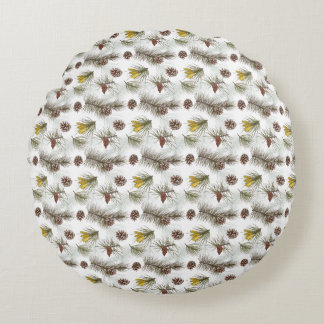 Autumn Pine Cones Round Cushion