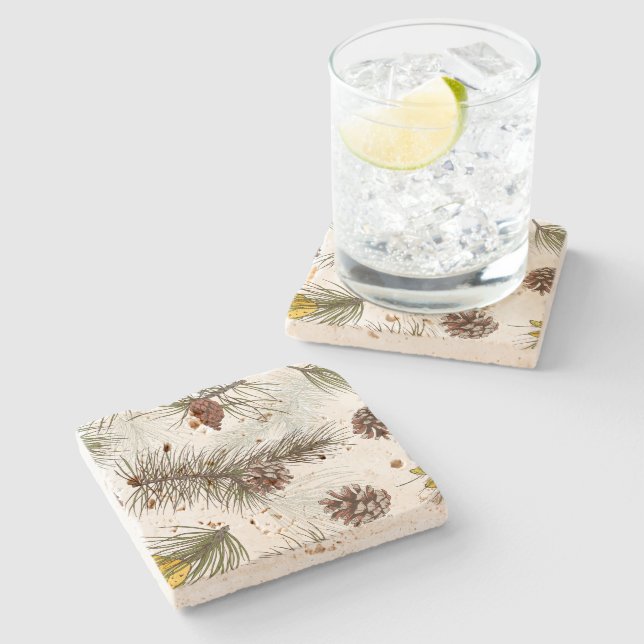 Autumn Pine Cones Stone Coaster (Side)