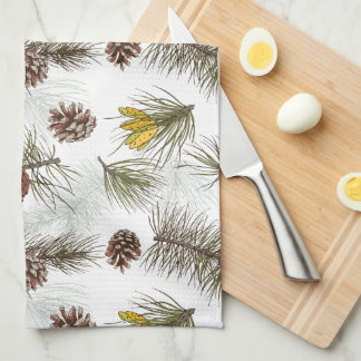 Autumn Pine Cones Tea Towel