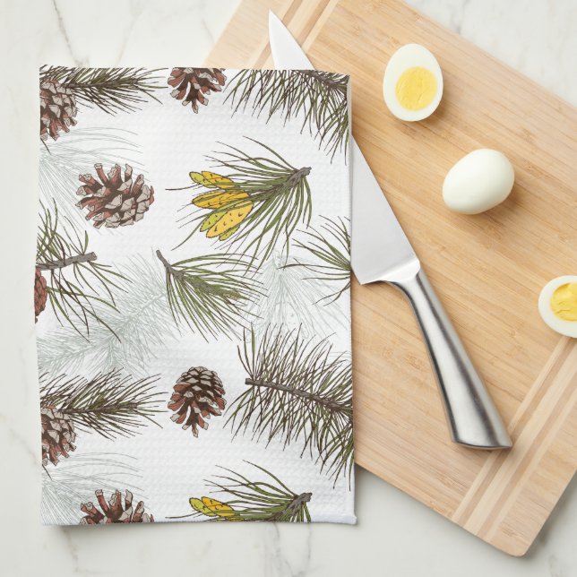 Autumn Pine Cones Tea Towel (Quarter Fold)