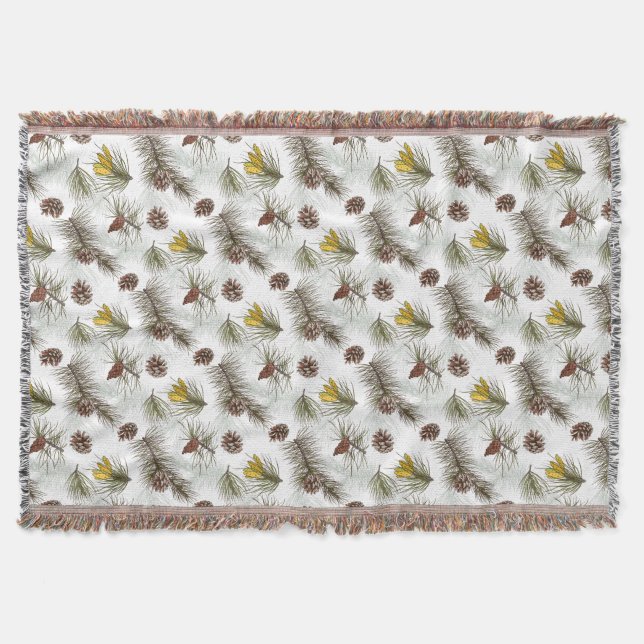 Autumn Pine Cones Throw Blanket (Front)